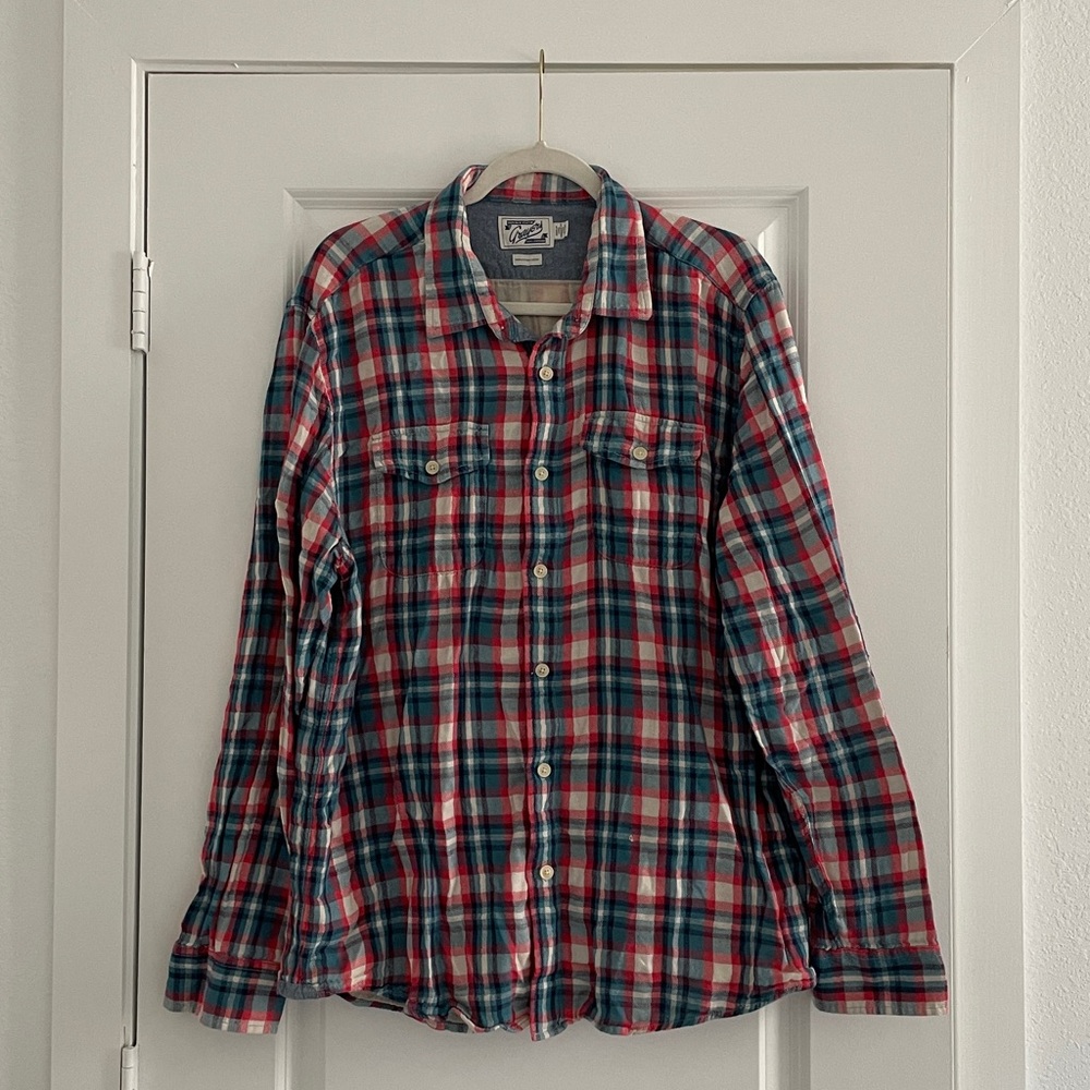 Grayers Double Cloth Shirt Button Up Washed Look Beach Coastal